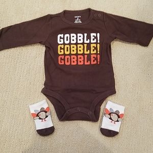 Thanksgiving onesie and socks 3 month